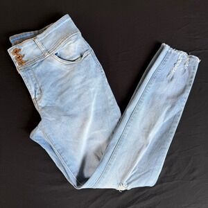 Gogo Jeans Womens Size 11 Light Wash Mid Rise Ankle Skinny Distressed Denim Jean
